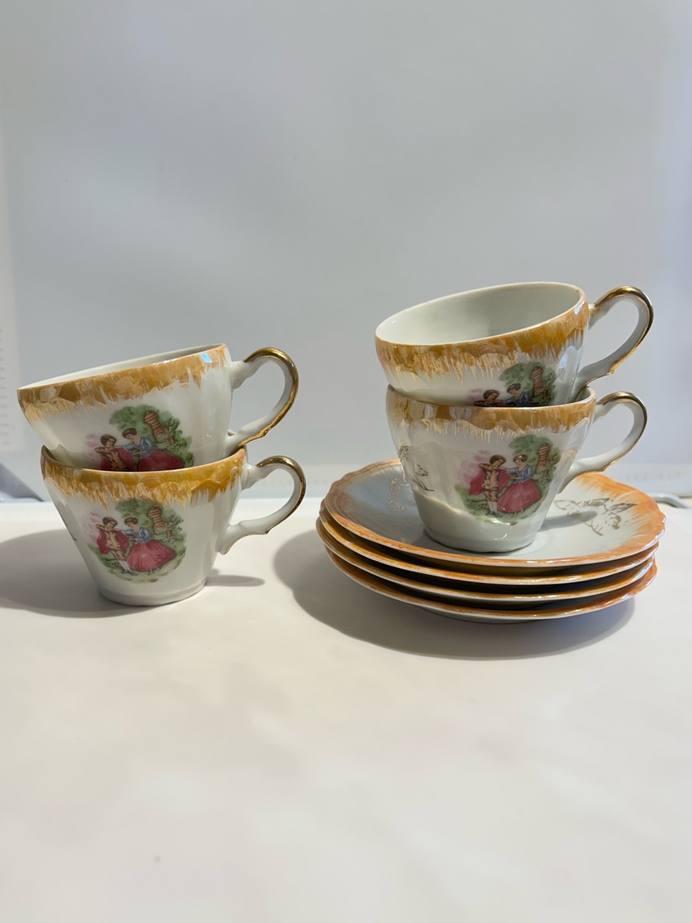 Vintage Porcelain Tea Cup and Saucer Set in Gold and Pink Japan